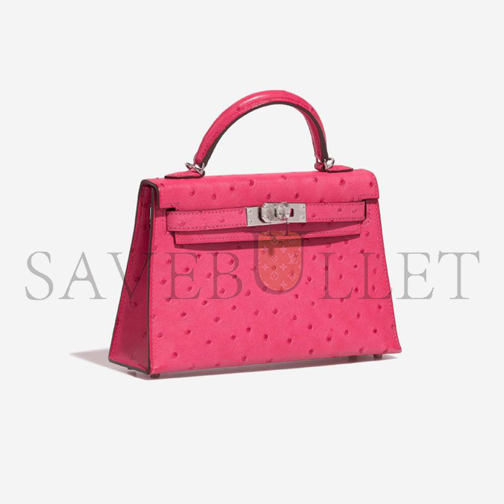 H**mes master mini kelly ii ostrich rose tyrien (19*12*5.5cm)